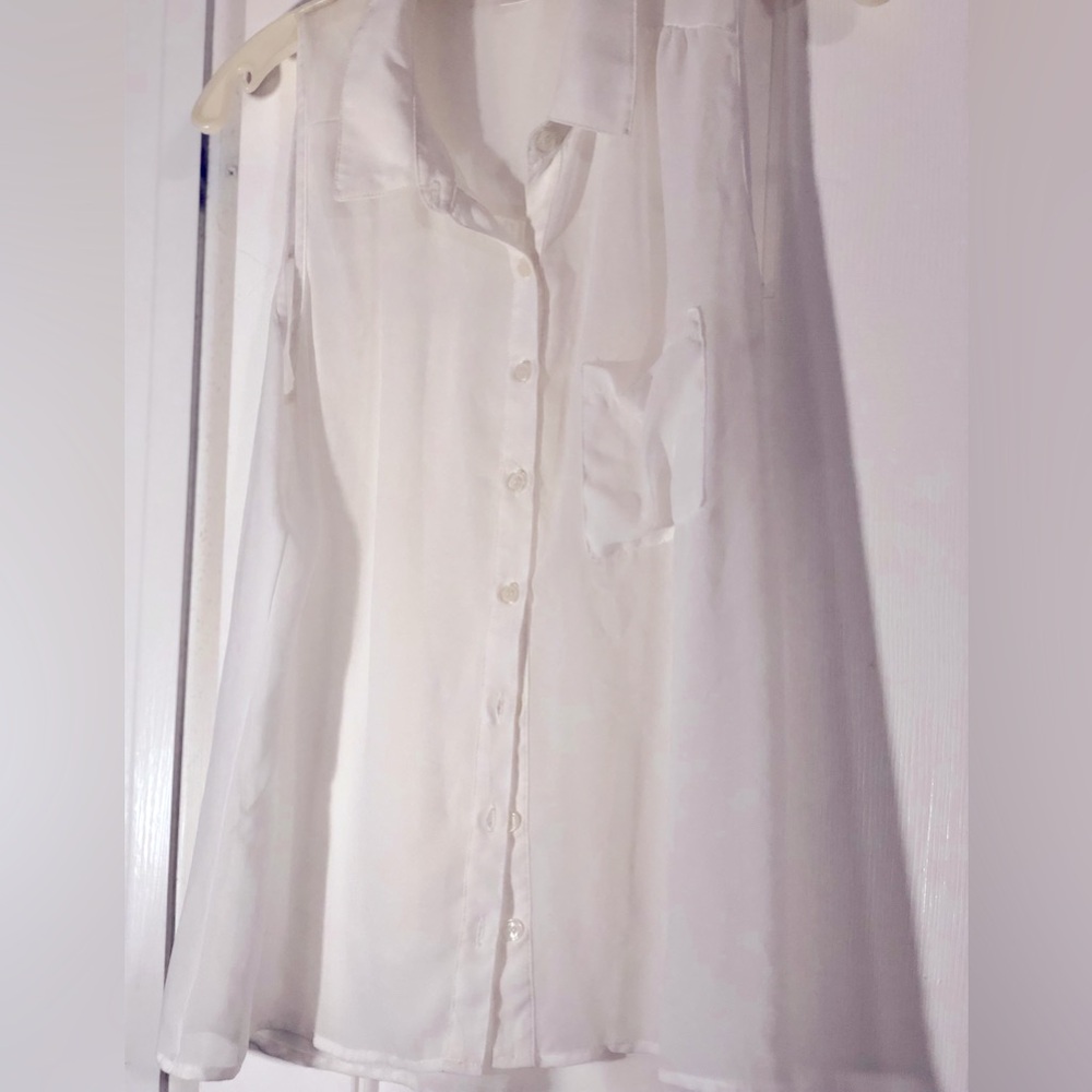 Women Sheer Short Sleeve Button Down Blouse